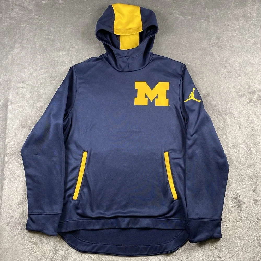 Jordan Michigan Wolverines Sweatshirt Mens Size M Blue Therma Scuba 2-Hit Hoodie